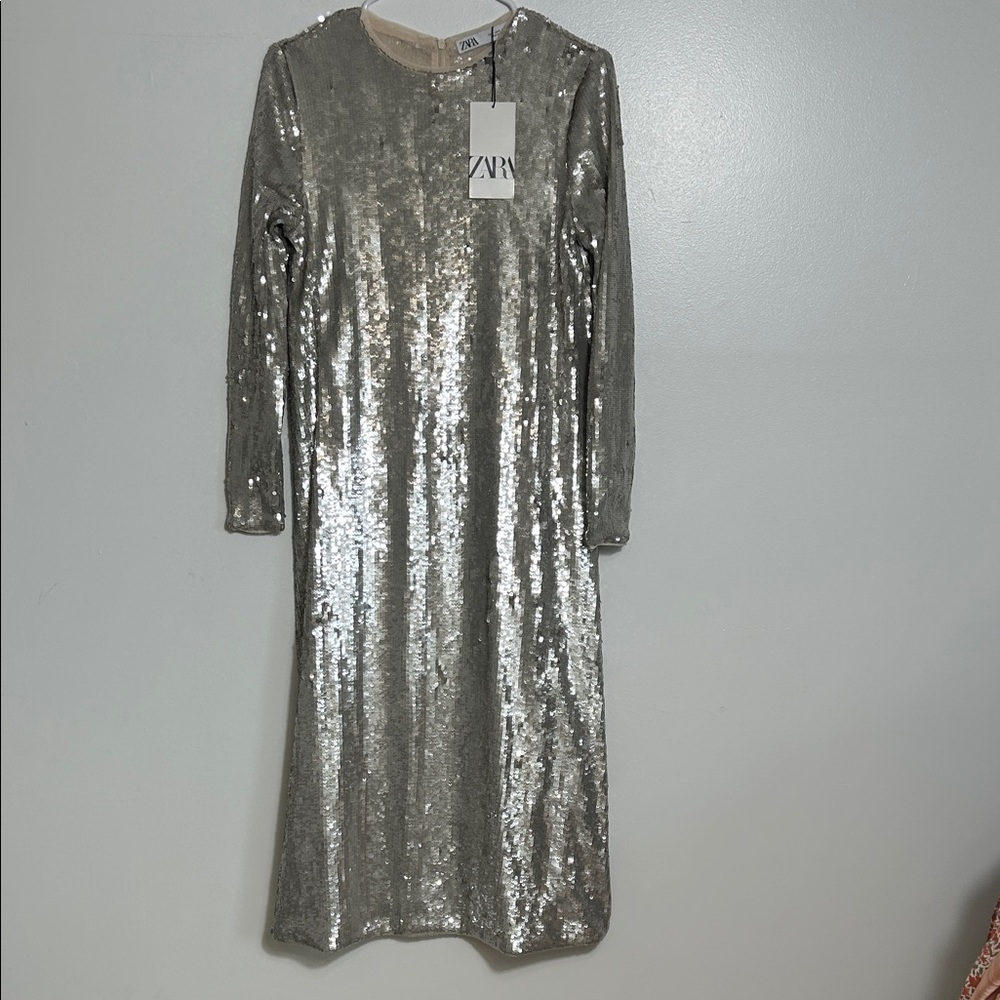 Zara Metallic Silver Sequin Dress